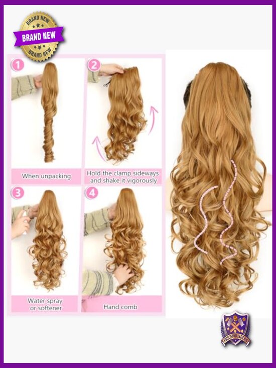 24 Inch Curly Wavy Ponytail Extension Claw Clip Hairpiece for Women